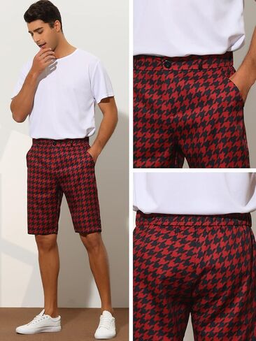 Lars Amadeus Houndstooth Shorts for Men's Flat Front Plaid Print Chino Shorts in Saudi Arabia