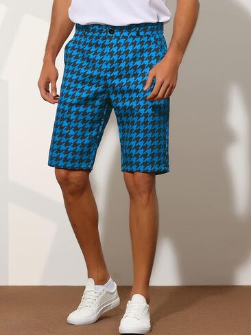 Lars Amadeus Houndstooth Shorts for Men's Flat Front Plaid Print Chino Shorts in Saudi Arabia