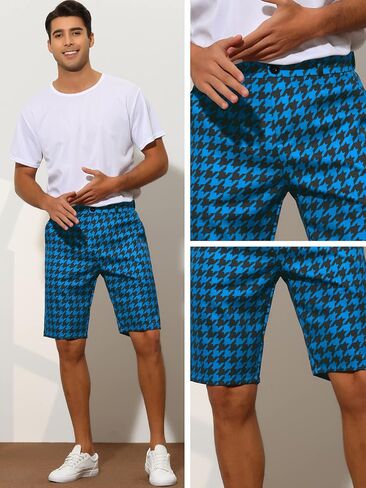 Lars Amadeus Houndstooth Shorts for Men's Flat Front Plaid Print Chino Shorts in Saudi Arabia