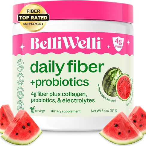 Daily Fiber Supplement Powder with Collagen, Probiotics & Electrolytes | Supports Digestive Health, Gut Balance & Debloating | Watermelon | 16 Servings in Kuwait