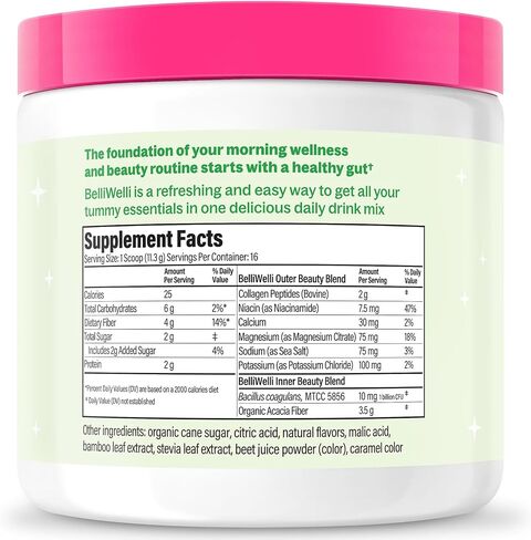 Daily Fiber Supplement Powder with Collagen, Probiotics & Electrolytes | Supports Digestive Health, Gut Balance & Debloating | Watermelon | 16 Servings in Kuwait