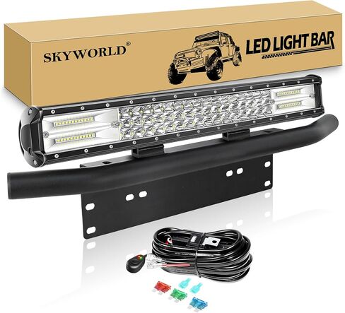 شريط إضاءة LED من SKYWORLD، 7D 20 بوصة 288 وات، مصباح قيادة للعمل مع شعاع مجموعة الفيضانات مع دعامة تثبيت لوحة الترخيص لشاحنة سيارة ATV SUV 4X4 شاحنة قارب in Saudi Arabia