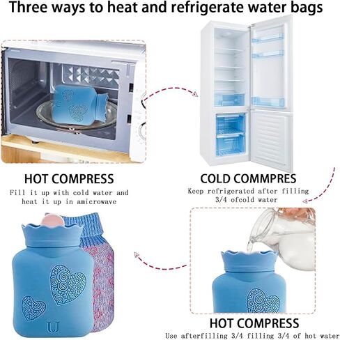 Hot Water Bottle with Cover, HEYPORK Silicone Hot Water Bag for Pain Relief, Cramps, Back, Neck, Feet, Menstrual Cramps (Short, Gray) in Saudi Arabia