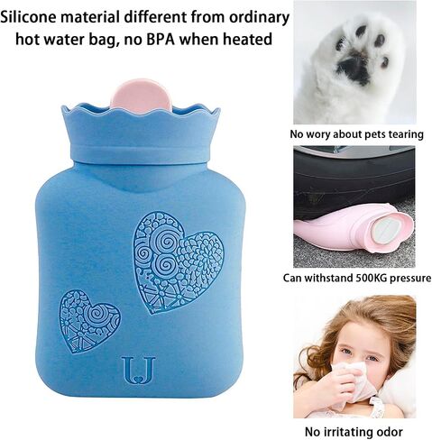 Hot Water Bottle with Cover, HEYPORK Silicone Hot Water Bag for Pain Relief, Cramps, Back, Neck, Feet, Menstrual Cramps (Short, Gray) in Saudi Arabia