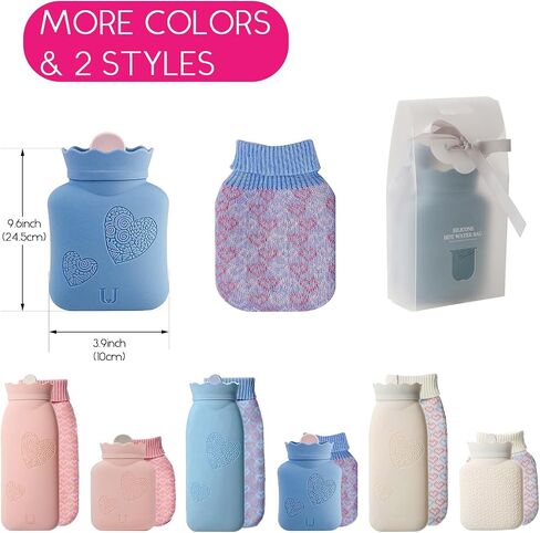 Hot Water Bottle with Cover, HEYPORK Silicone Hot Water Bag for Pain Relief, Cramps, Back, Neck, Feet, Menstrual Cramps (Short, Gray) in Saudi Arabia