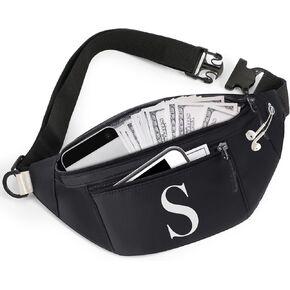 حزمة فاني الأولية، هدايا بحروف واحدة، حزمة خصر سوداء مع 3 جيوب بسحاب للنساء والرجال، حزمة فاني كروس مع حزام قابل للتعديل للتمارين الرياضية والسفر والجري (M) in Kuwait