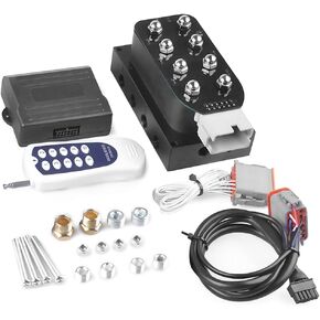 12V Solenoid Valve Air Ride Suspension manifold 8-Valve With 5M 9-switch Wired Remote Controller, equipped with five display air pressure gauge