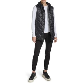 Andrew Marc Women's Quilted Design Tunic Length Hooded Vest