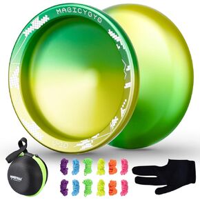 YOSTAR V10 Yoyo Pro غير مستجيب يويو للأطفال المبتدئين، حيل تدور الأصابع يويو احترافية للبالغين مع 12 خيط يو يو + حقيبة يو يو + قفاز يويو (تدرج فضي أزرق)