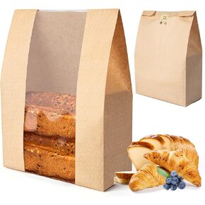 Bread Bags for Homemade Bread Sourdough 25Pcs - Kraft Paper Bakery Bags for Food Packing Storage with Label Seal Stickers (13.7 x 8.3 inch) Loegnry