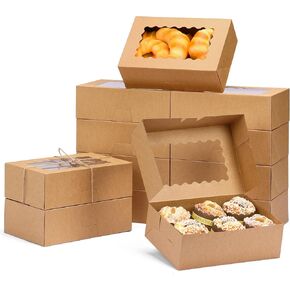 Moretoes 28pcs Cookie Boxes with Window 9x6x3 Inch Brown Bakery Boxes Paper Gift Giving Cupcake Boxes Dessert Boxes Pastry Boxes for Chocolate Covered Strawberries, Candy, Muffins, Donuts