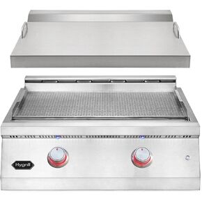 Hygrill 30-Inch Premium Built-In Natural Gas Griddle for Outdoor Kitchen, Durable 304 Stainless Steel 2-Burner Flat Top Grill with Lid and LED lights
