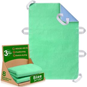Positioning Bed Pad with Handles - Quick Drying Bed Pads with 8 Reinforced Handles, Washable Waterproof Reusable Pads for Elderly, Bedridden, Turning, Lifting, Transferring 34" × 52"