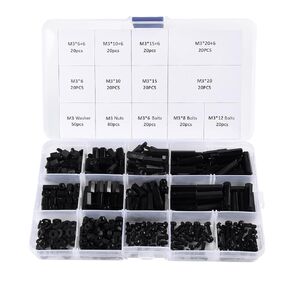 350Pcs M3 Male Female Nylon Hex Spacer Standoff Screws Nuts Motherboard Standoffs and Screws Assortment Kit Threaded Pillar for PCB Motherboard Circuit Board Black