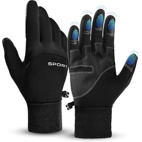 AURUZA Cycling Gloves for Men Winter Cold Weather, Five Fingers Touch Screen Winter Gloves for Men, Waterproof Anti-Slip Warm Gloves Liners for Cycling Biking Walking Sporting Driving