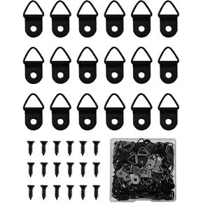 100 Small Triangle Ring Steel Picture Hangers, Rings, Hangers with 100 Screws (Black)