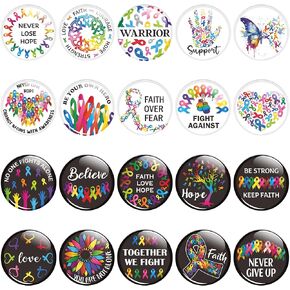 40/100/200Pcs Cancer Awareness Button Pins - Colorful Ribbon Round Badges Cancer Prevention Pinback Decoration for School Classroom Activity Gift Party Favor Supplies Clothe Bag Accessories