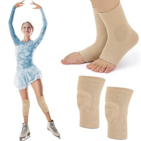 Gel Knee Ankle Pads Set 1 Pair Figure Skating Gel Knee Pads 1 Pair Ankle Bone Protection Socks Soft Breathable Knee Support Ankle Protector for Women Youth Dancing Ice Skating Gymnastic(L)
