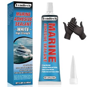 3.38 oz Marine Sealant White, Marine Adhesive Permanent, Marine Silicone Sealant High Strength, Watertight Bonding and Sealing, UV Resistant, Fast Cure, Above & Below Waterline