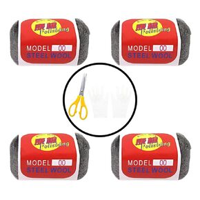 Steel Wool,Hole Filler, Gap Filler, Crack Corner Filler with Graduated Scissors and Gloves for Garden, Garage and Gome, Size 160“ x 3"（4 Roll