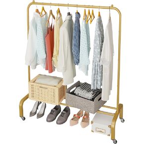 JIUYOTREE Metal Clothing Rack, 43.3 Inches Garment Rack with Bottom Shelf for Hanging Clothes, Coats, Skirts, Shirts, Sweaters, Black