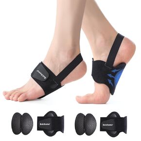 Bukihome Arch Support Braces for Plantar Fasciitis Upgraded Adjustable Bands & Arch Pads - Non-Slip Barefoot Arch Support t Inserts for Women - Gel Pads for Flat Feet High & Fallen Archs - Black