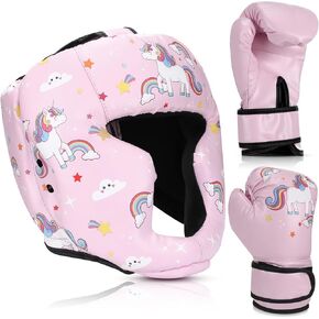 Boxing Headgear and Gloves Set for Kids Youth Pink 4oz Unicorn Boxing Gloves and Wrestling Headgear Boxing Sparring Equipment for Boxing Kick Boxing Muay Thai BJJ Karate Training in Kuwait