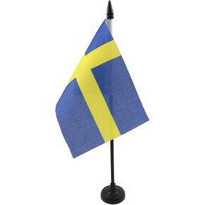 AZ FLAG Sweden Table Flag 4'' x 6'' - Swedish Desk Flag 15 x 10 cm - Black Plastic Stick and Base