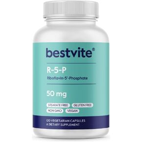 BESTVITE Riboflavin 5'-Phosphate (120 Vegetarian Capsules) - No Stearates - Vegan - Non GMO - Gluten Free - Bioactive Form of Vitamin B2