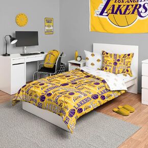 FOCO Los Angeles Lakers NBA Team Color Bed in a Bag Comforter Bedding 5 Piece Set - Twin