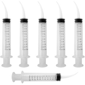 6PCS Pet Feeding Syringe Transparent Aseptic with Measurement 12ml Water Liquid Food Supply Feeding Dosing Device for Birds Dogs Cats Gardening Rinse (Curved Tip 6PCS)
