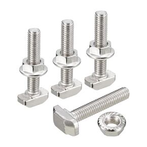 uxcell M8x16mm T Slot Drop-in Bolt and M8 Hexagon Flange Nut Set, 20 Sets Hammer Head T-Bolt T Shape Stud Sliding Screw for 30 Series Aluminum Profile