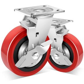 Nefish 8 Inch Heavy Duty Casters Wheels, Industrial Grade Polyurethane Casters Set of 4 with Dual Ball Bearing, Solid Polyurethane Wheel 6000 Lb, Plate Swivel Casters for Cart, Industrial, Machine