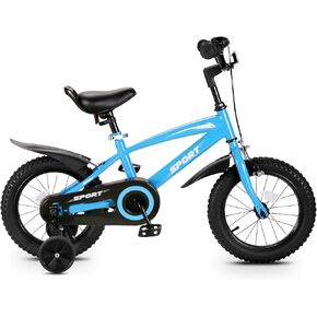 Kids Bike Bicycle 14 Inches Kid Bicycle for Boys Girls with Training Wheels Sturdy Frame Adjustable Seat Coaster and Handbrake Brake for Rider 37 to 42 Inch (Blue)