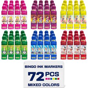 Lucky Lady Bingo Daubers in Bulk, 72-Pack Multicolors Bingo Dauber for Adults - Smooth & Even Application, Non-Drip & Quick-Dry Formula Bingo Markers Daubers for Bingo Halls - Made with Dab-O-Ink