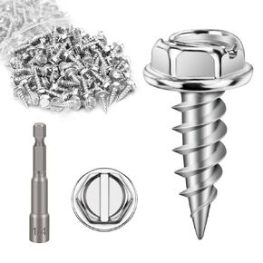 1/2" #8 Stainless Steel Zip Screws - Self-Piercing, Easy Start Tip - Mill Finish - 1/4" Hex Washer Head - 1/4" Magnetic Hex Driver - Pack of 150 – for Seamless Gutter Installation.