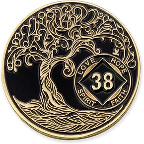 2 Years Black & Gold Plated NA Coin - Sobriety Mint Twisted Tree of Life Recovery Medallion/Chip - Black/Gold