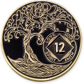 عملة NA مطلية باللونين الأسود والذهبي لمدة 10 سنوات - ميدالية/رقاقة شجرة استعادة الحياة الملتوية بالنعناع - أسود/ذهبي in Kuwait