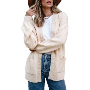 Sidefeel Women's 2024 Fall Long Sleeve Open Front Checkered Cardigan Sweaters Trendy Loose Fit Chunky Knit Sweaters Outwear