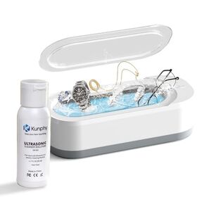 KUNPHY Upgraded Jewelry Cleaner, 12oz (350ML) 48KHz Professional Sonic Cleaner Machine with Digital Timer and One-Touch Operation for Eyeglass, Watches, Ring, Necklaces, Silver, Gold, Earrings, Coins