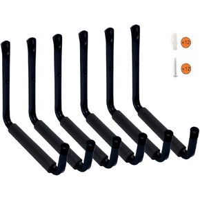 HauSun Heavy Duty 9" Arm Large Indoor Outdoor Storage Hooks Hangers with EVA Protector, Wall Mount Garage Hangers & Organizer for Ladders,Tools,Bikes,Jeep Door Hanger| 6 Pack