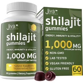 Jiva Shilajit Gummies 1000mg - Pure Himalayan Shilajit Gummies for Men and Women - Pure Shilajit Gummies for Normal Energy & Cognitive, Immune Support - 60 Count