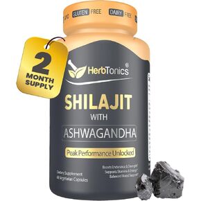 Herbtonics Shilajit for Men & Women with Ashwagandha, Korean Red Ginseng, Rhodiola Rosea, Ginkgo Biloba, Tongkat Ali | Fulvic Acid & Trace Minerals for Stamina & Immunity | 60 Vegan Capsules