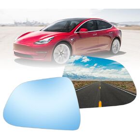 Left Driver & Right Passenger Side Wide Angle Side Mirror Glass for 2016-2024 Tesla Model X Side Mirror Replacement Anti Glare Heat Defogging Blue Glass Lens with Backing Plate