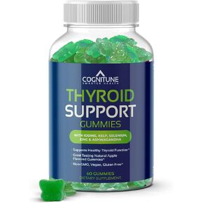 Thyroid Support Gummies for Women & Men – Non-GMO, Vegan, Gluten-Free, with Iodine, Kelp, Ashwagandha, Zinc, Selenium and More – Natural Apple Flavor Thyroid Gummies Supplement for Hypothryoidism