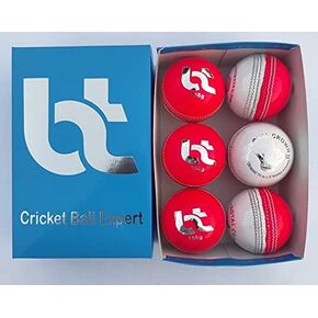 Cricket Ball White/Pink 156g Cricket Balls 2piece Balls Pack of 6 Balls Genuine Leather,Excellent Quality