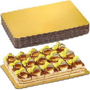 Tebery 20 Pack Rectangle Cake Board Disposable Cardboard Cake Bases, 14x10 Inch Gold Foil Quarter Cake Sheet for Baking Cake Pizza Pastry Party Decorate, Grease Proof and Moisture Resistant