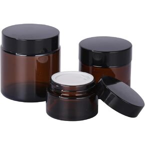 Amber Glass Jars with Lids, 4 Pack 1oz Small Glass Jars with Inner Liners, 30 ml Reusable Empty Round Cosmetic Container for Creams, Lotion, Cosmetic, Spice, Powder