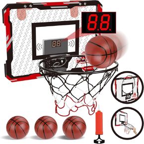 Indoor Mini Basketball Hoop for Kids and Adults – Over The Door Basketball Hoop with 3 Balls and LED Electronic Scoreboard, Ideal Game Toy Gift for Boys and Girls Ages 5-12