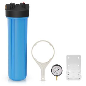 20" BB Blue Whole House Water System Filter Housing 1" NPT w/Pressure Release, Pressure Gauge, Wrench and Bracket